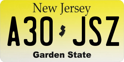 NJ license plate A30JSZ