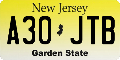 NJ license plate A30JTB