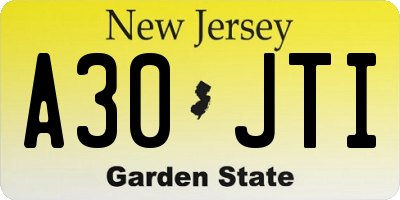 NJ license plate A30JTI