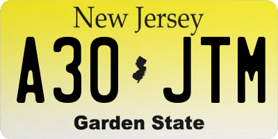 NJ license plate A30JTM