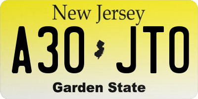NJ license plate A30JTO