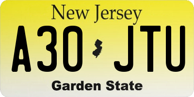 NJ license plate A30JTU