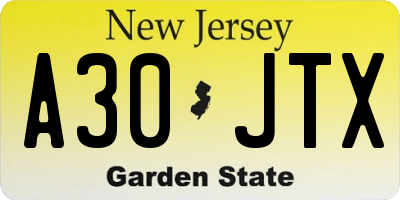 NJ license plate A30JTX