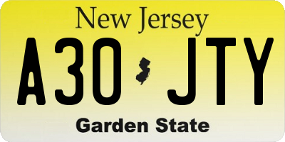 NJ license plate A30JTY