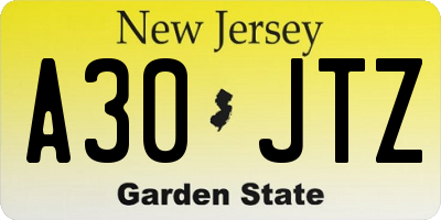 NJ license plate A30JTZ