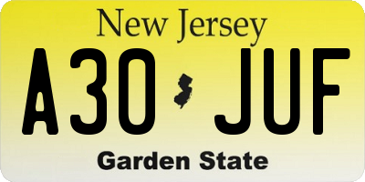 NJ license plate A30JUF