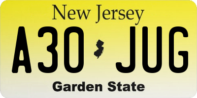 NJ license plate A30JUG