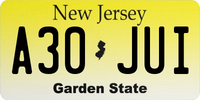 NJ license plate A30JUI