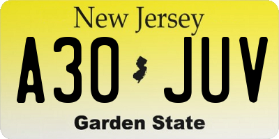 NJ license plate A30JUV