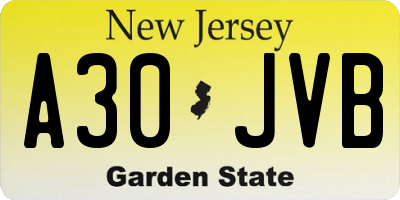 NJ license plate A30JVB