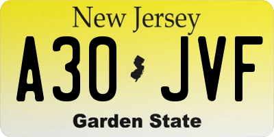 NJ license plate A30JVF
