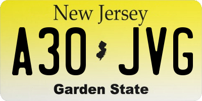 NJ license plate A30JVG
