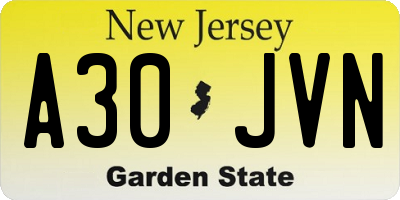 NJ license plate A30JVN