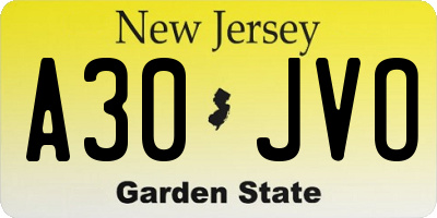 NJ license plate A30JVO