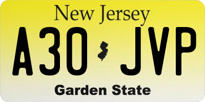 NJ license plate A30JVP