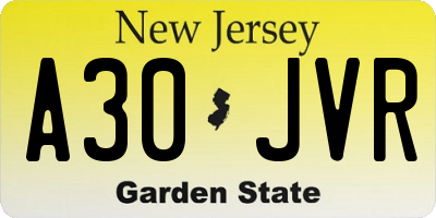 NJ license plate A30JVR