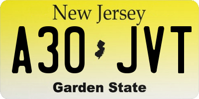 NJ license plate A30JVT