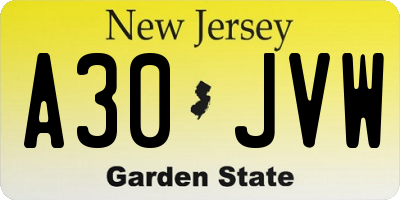 NJ license plate A30JVW