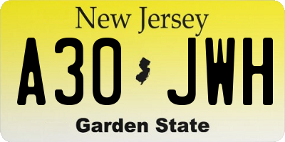NJ license plate A30JWH