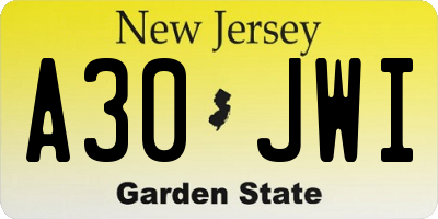 NJ license plate A30JWI