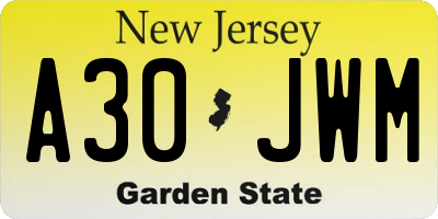 NJ license plate A30JWM