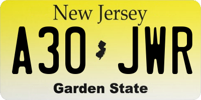 NJ license plate A30JWR