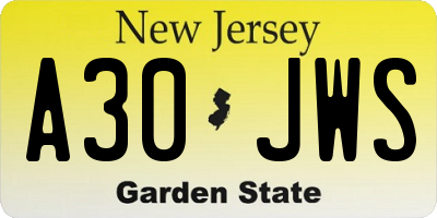 NJ license plate A30JWS