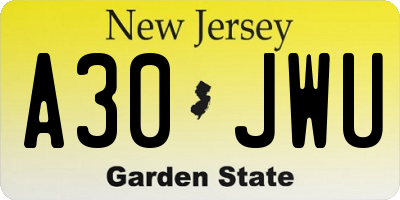 NJ license plate A30JWU