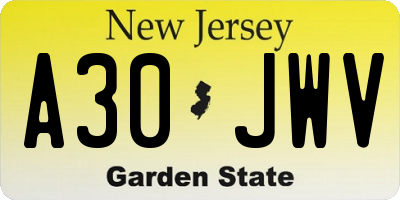 NJ license plate A30JWV