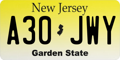 NJ license plate A30JWY