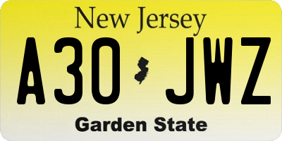 NJ license plate A30JWZ