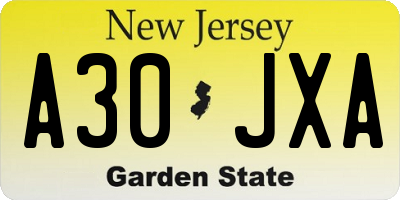 NJ license plate A30JXA
