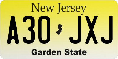 NJ license plate A30JXJ