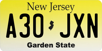 NJ license plate A30JXN