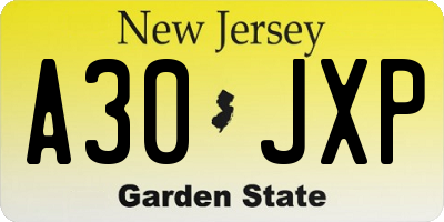 NJ license plate A30JXP