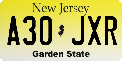 NJ license plate A30JXR