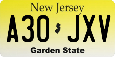 NJ license plate A30JXV