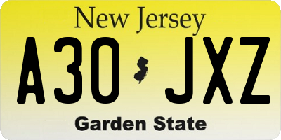 NJ license plate A30JXZ