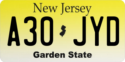 NJ license plate A30JYD