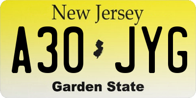 NJ license plate A30JYG