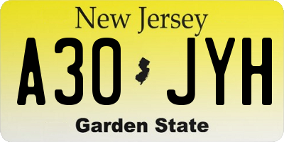 NJ license plate A30JYH