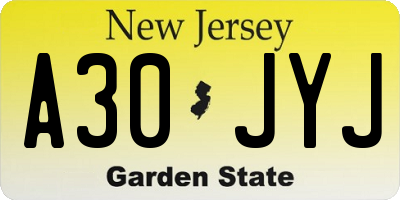 NJ license plate A30JYJ