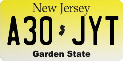 NJ license plate A30JYT