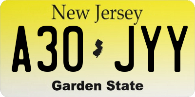 NJ license plate A30JYY