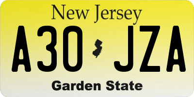 NJ license plate A30JZA