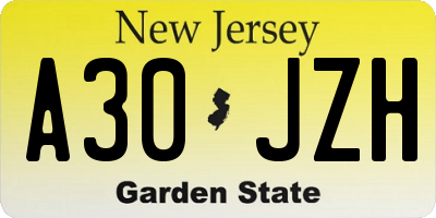NJ license plate A30JZH