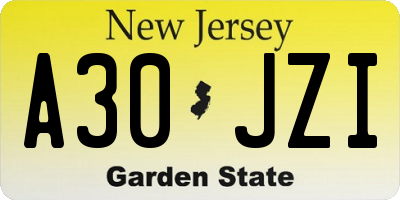 NJ license plate A30JZI
