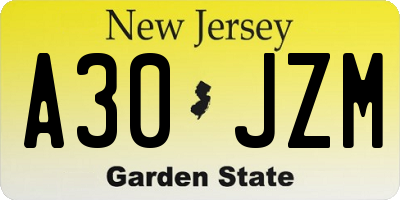 NJ license plate A30JZM