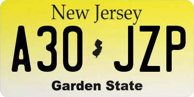 NJ license plate A30JZP