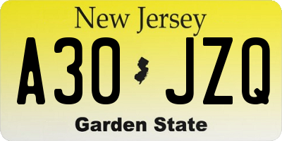 NJ license plate A30JZQ